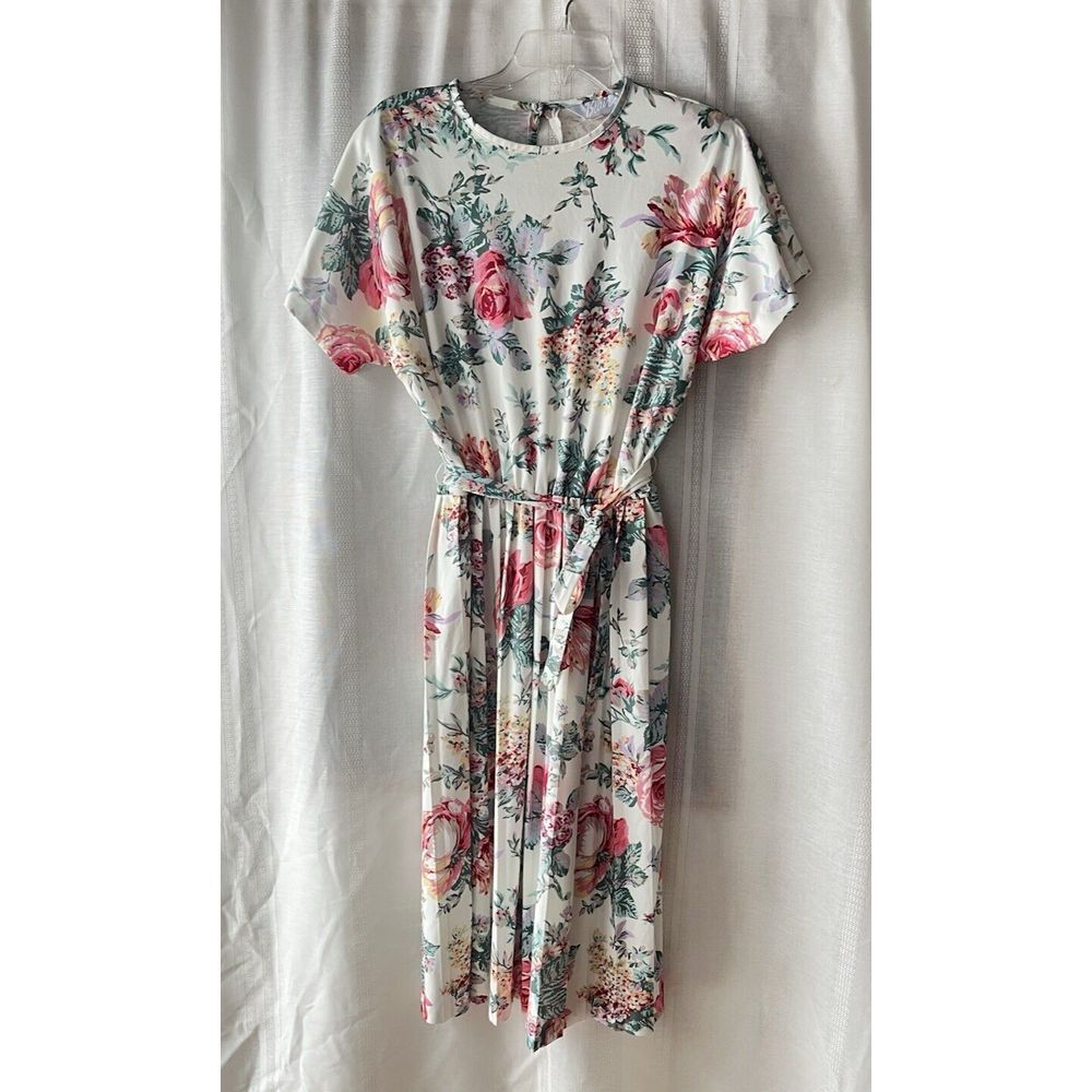 Vintage Blair Floral Midi Dress Womens Belted Cottagecore Prairie Garden Party